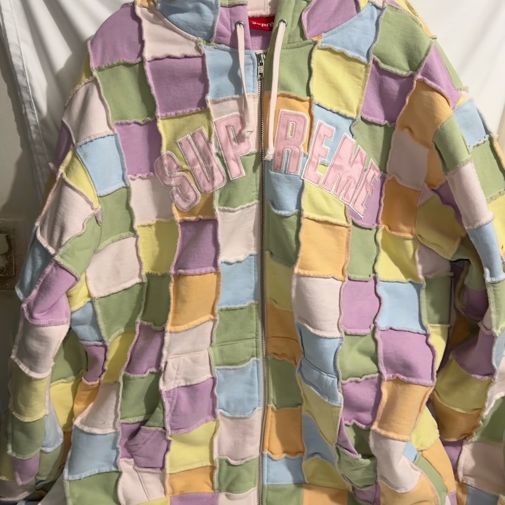 Selling my supreme patchwork reversible zip up hoodie in pastels. Authentic